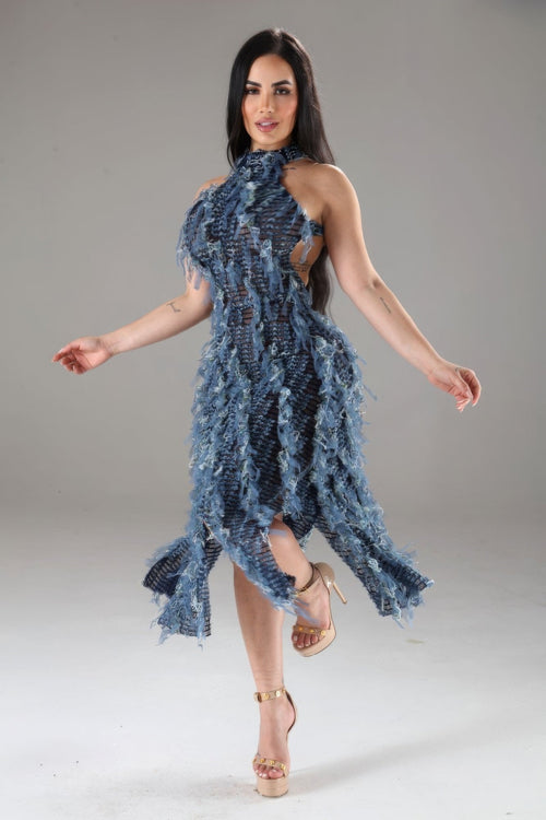 Alpha C Halter Ruffled Dress